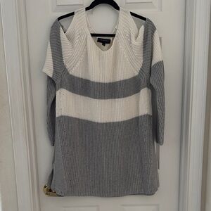 Lane Bryant Off-the-Shoulder Sweater in Gray and Cream